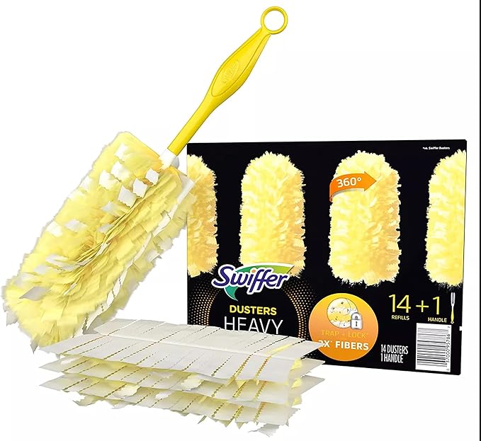 Swiffer 360 duster handle with refills plastic handle fleece fiber head yellow 14 count