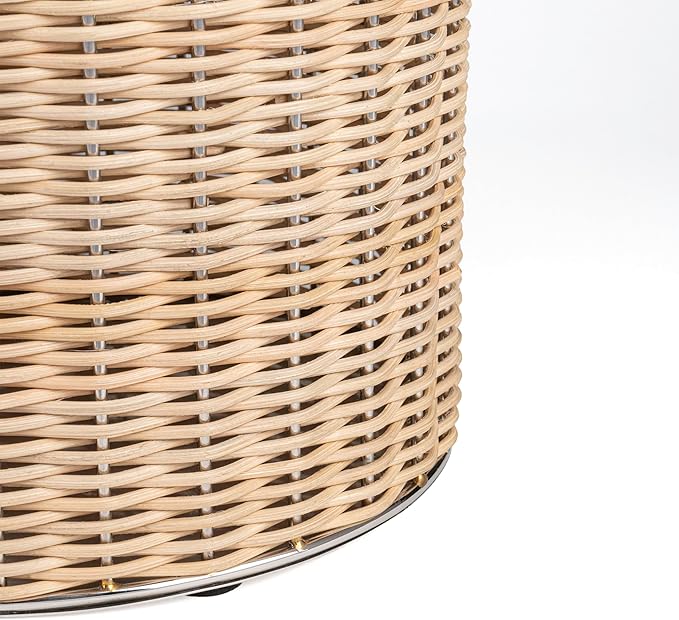 happimess HPM1102B Asher Modern 4.13-Gallon 2-Tone Natural Wicker/Metal Cylinder Waste Basket Chrome/Natural for Home Bathroom Living Room Office Bedroom Kitchen