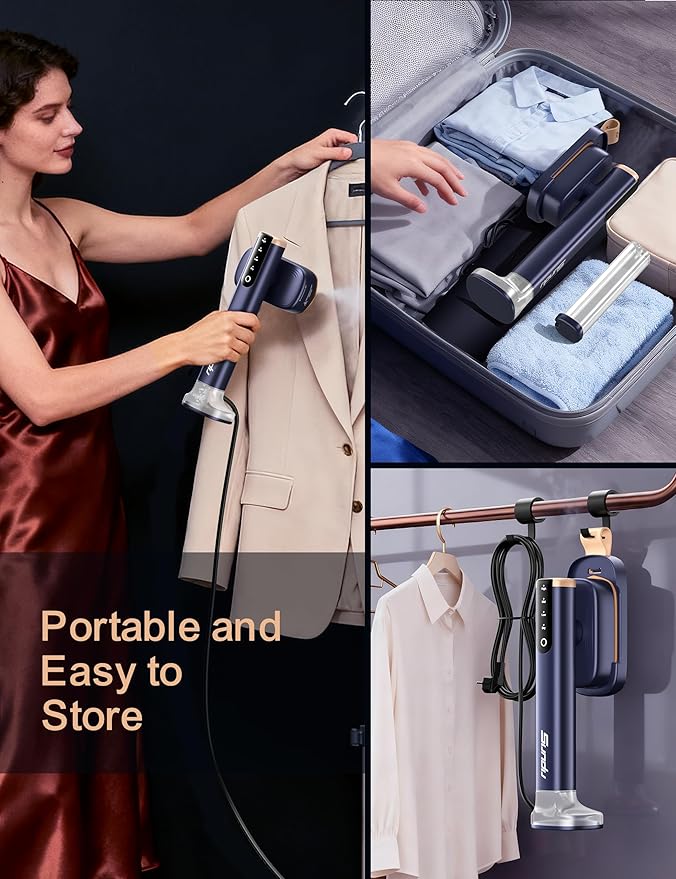 Travel Steamer for Clothes with 2 Water Tanks (180 ml and 100 ml) Fast Heating 24g/min Strong Steam Mini Clothes irons LED Touch Display Dry Ironing 1200W Portable Steamer ＆ Iron 2 In 1