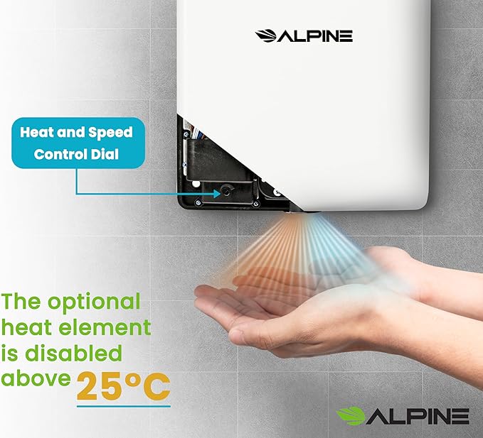 Alpine Commercial Hand Dryer with HEPA Filter 8 Seconds Extreme Speed Electric Hand Dryer for Home Bathroom/Restaurant with Heat &amp Speed Control - ADA Compliant (120V White)