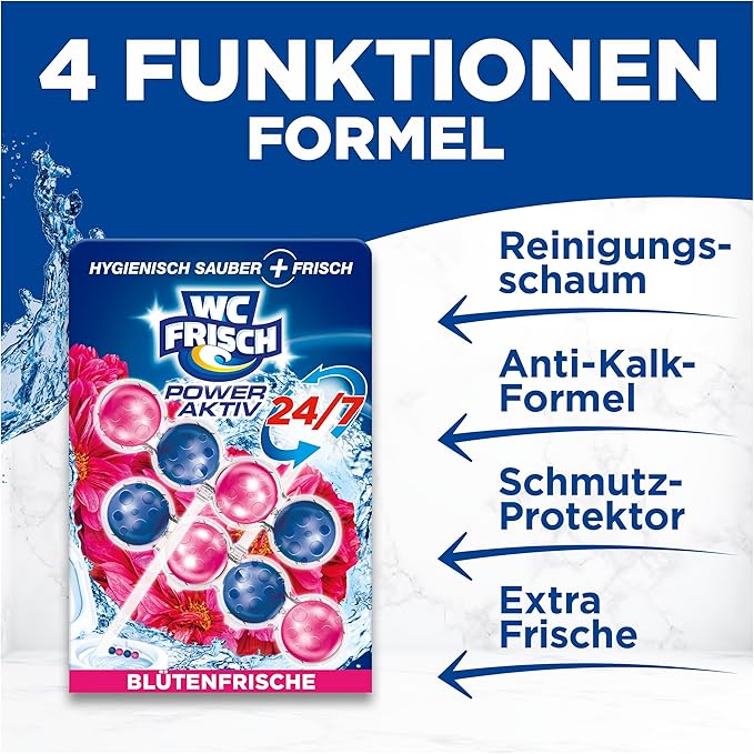 WC-Frisch Kraft Aktiv Fragrance Rinser Flower Freshness (2 x 50 g) Toilet Cleaner for Cleaning with Every Flush Fragrance Stones for Long-Lasting Fresh Fragrance + 50% Anti-limescale Effect