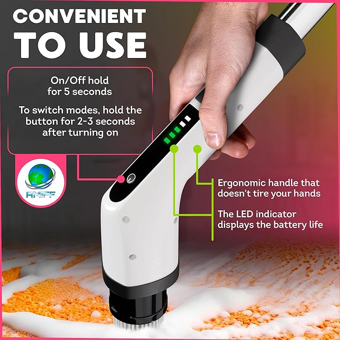 7-in-1 Electric Bathroom Scrubbing Brush 2500 mAh. Pack of 12 Telescopic Bathtub Scrubber with Long Handle. Electric Bathtub Scrubber. Portable Power Brush for Cleaning Bathroom Kitchen Car