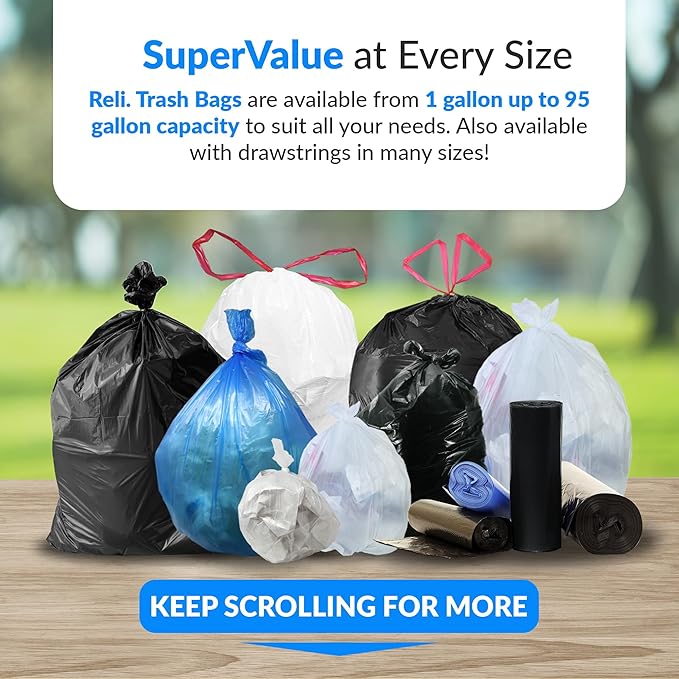 Reli. Easy Grab Trash Bags 55-60 Gallon (150 Count) (Clear) - Star Seal Super High Density Rolls - Heavy Duty Can Liners Garbage Bags Bulk Bags - 50 55 60 Gallon Capacity (Pack of 2)