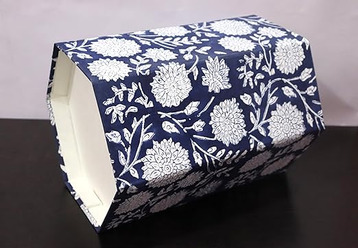 Hand Block Printed Cotton Wood Dustbin Floral Printed Paper Waste Basket/Trash Can Christmas Home Decorative tarsh can (Blue&ampWhite)