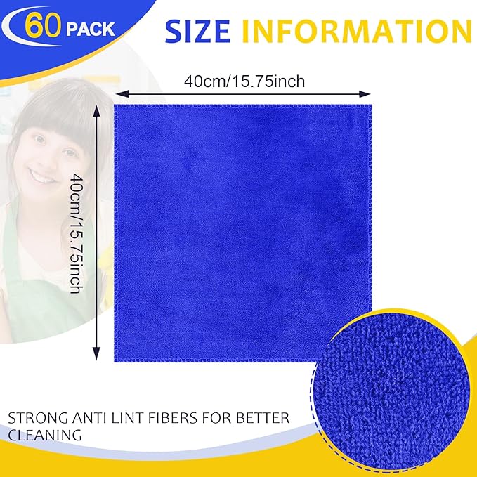 Nuenen Microfiber Cleaning Cloths for Cars 16 x 16 Inch Ultra Absorbent Car Towels Drying Reusable Cleaning Supplies House Kitchen Window Microfiber Towel(Blue Gray Yellow60 Pcs)