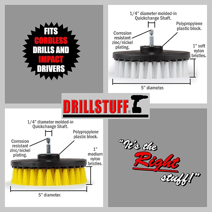 Drill Brush Power Scrubber - Outdoor Drill Powered Scrub Brush - Concrete Cleaning - Stiff Bristle Deck Brush - Patio Cleaning Brush - Bird Bath Scrubber - Garden Statues - Granite Headstone Brush