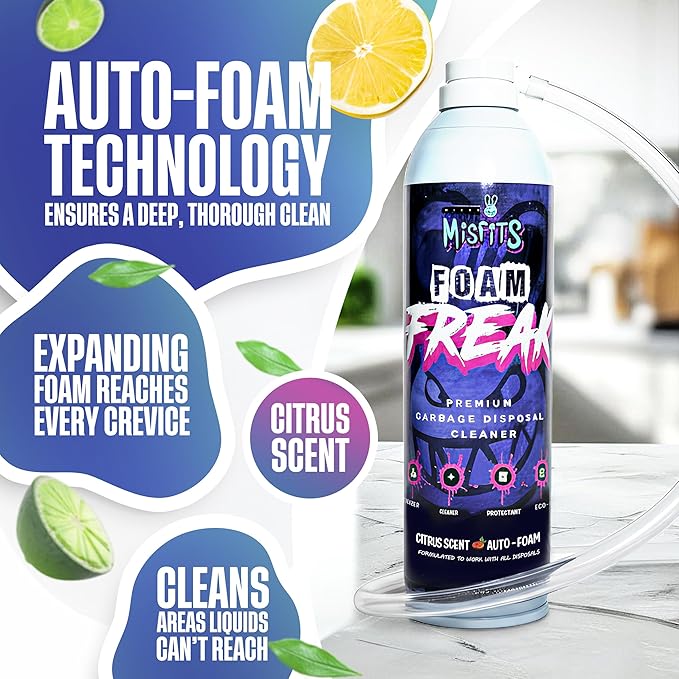Foaming Garbage Disposal Cleaner with 24-Inch Hose | Deep Reach Drain Cleaner &amp Deodorizer | Odor Eliminator for Kitchen Drains &amp Disposals | Heavy-Duty Foaming Action | 1-Year Supply Per Can