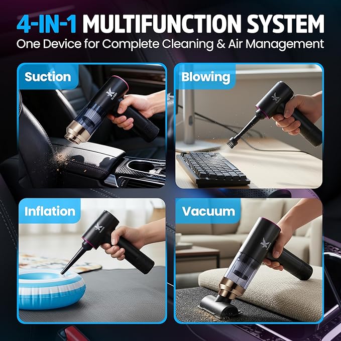 Portable Mini Vacuum Cleaner Dual Power Suction 7.5K &amp 12K Pa with Blower Inflator &amp Suction Power Best Cleaning Tool for Home Office Kitchen &amp Car