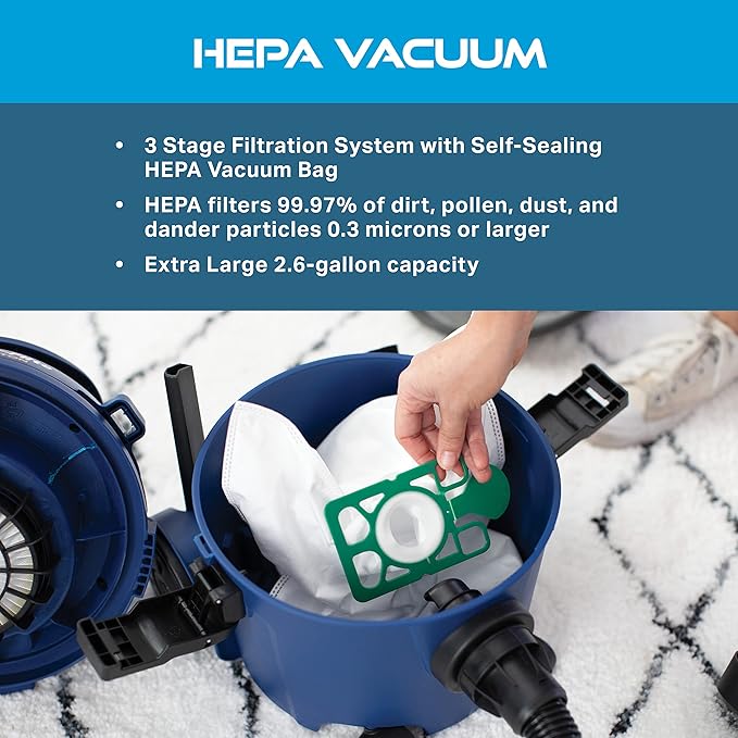Powr-Flite Newton Compact Vacuum Cleaner Canister with HEPA Filtration Portable Vacuum for Hardwood Floors and Rugs PV610-Q10-U