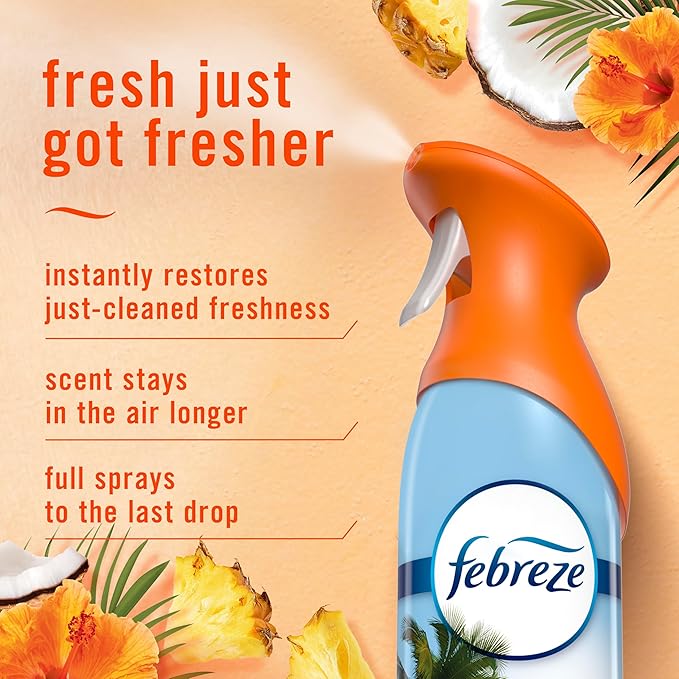 Febreze Air Mist Air Freshener Spray Odor Fighting Room Spray Deodorizer for Home Bathroom Kitchen Office Apartment Dorm Room Classroom Hawaiian Aloha 8.1oz 6ct