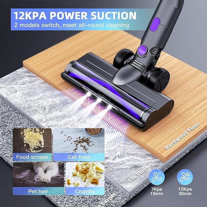 Cordless Vacuum Cleaner for HomeLightweight Stick Vacuum Cordless Rechargeable with Power Suction Up to 35 Mins Runtime Hardwood Floor Vacuum for Pet HairCarpetsTile(Black)