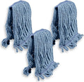 KLEEN HANDLER General Cleaning Mop Heavy Duty Commercial Replacement Wet Industrial Blue Cotton Looped End String Head Refill (Pack of 3)