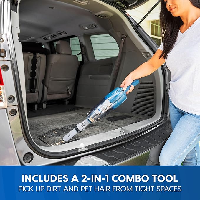 Vacmaster Portable 10.8V 2-in-1 Cordless Stick Lightweight Vacuum Cleaner with 2-Speed Power Control and LED Headlight for Hardwood Floor Carpet &amp Pet Hair Blue