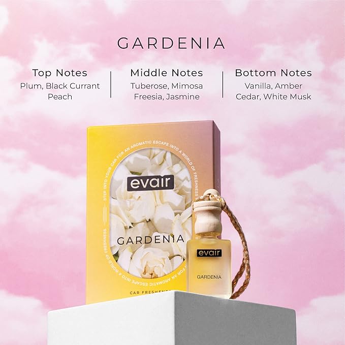Evair Combo Pack of Car Air Freshener with Essential Oils Fragrances Cool Water Sandalwood &amp Gardenia in Glass Bottle with Wooden Diffuser Lid | Each 10 ml- Pack of 3 white