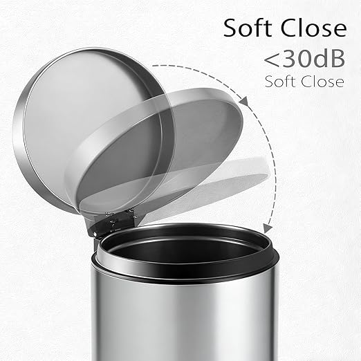 TIPGO Small Trash Can with Lid Soft Close 4.5 Liters / 1.2 Gallon Bathroom Garbage Can Mini Step Trash Bin Stainless Steel Wastebasket for Bathroom Bedroom Office (Silver)