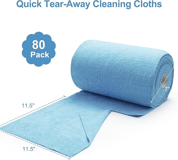 Greenfound Microfiber Cleaning Cloth Roll -80 Pack 11.5x11.5 Tear Away Towels Reusable and Washable Rags Blue