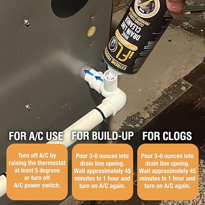 iFLO® Extreme A/C Drain Line Cleaner – Fast-Acting Long-Lasting HVAC System Solution for Tough Clogs &amp Buildup – Professional Liquid Drain Cleaner and Clog Remover 24oz Bottle 1 Pack