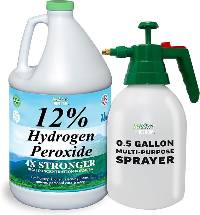 Nature's Freedom 12% Hydrogen Peroxide with Pump Sprayer Food Grade H2O2 and Purified Water Only 1 Gallon Solution