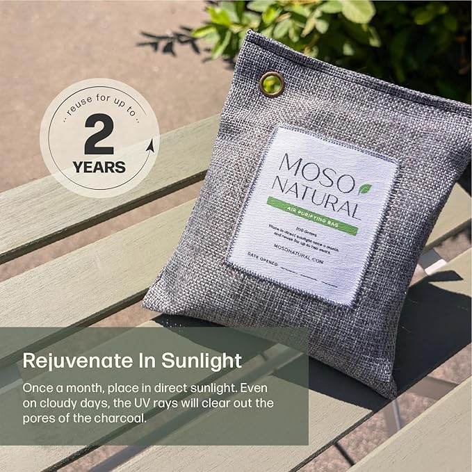 Moso Natural Air Purifying Bag 200g (3 Pack) HGTV Editor's Pick | Premium Bamboo Charcoal Odor Absorber for Home &amp Car | Closet Odor Eliminator &amp Car Air Freshener | Long Lasting Charcoal Bags