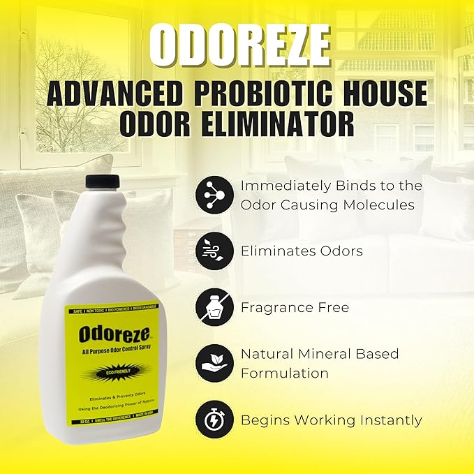 Natural Probiotic House Odor Eliminator &amp Cleaner Spray: 32 oz. Concentrate Makes 128 Gallons to Clean Smell Inexpensively