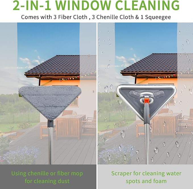 Long Handle Wall Mop 85 Inch Wall Cleaner Ceiling Duster Extension Pole 39 to 85 360° Rotatable Baseboard Wall Window Duster Dry Dust /Wet Wash Cleaning Tool with 6 Replacement Chenille Pads