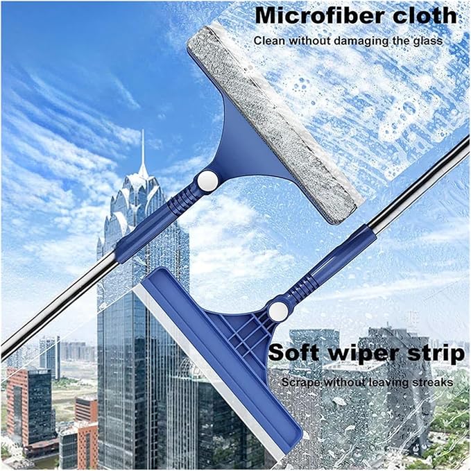 Glass Cleaning Tool Household Window Double-sided Wiper Car Adjustable Long Handle(Blue)