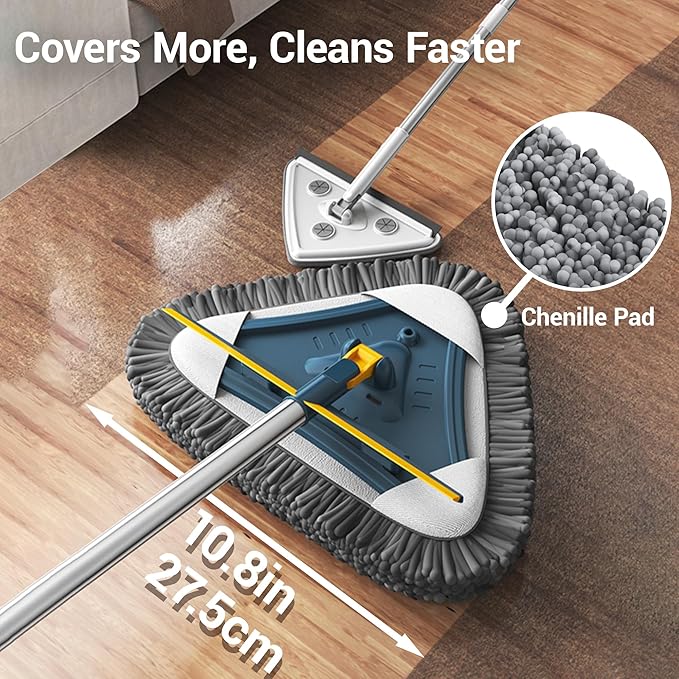 7-in-1 Wall Cleaner Triangle Mop Set with 7 Replaceable Heads and Adjustable Long Handle for Walls Floors Windows Ceilings Baseboards (Navy Blue)