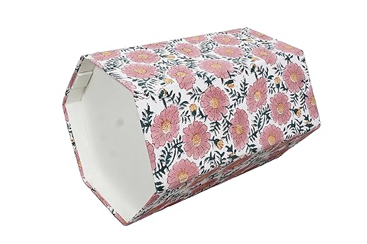 3.3 Gallon Cotton Hand Block Printed Paper Waste Basket |Small Decorative Trash Can for Housewarming Gifts in Living Room Bedroom Bathroom | Eco-Friendly Plastic-Free (1 Green Pink Sun FLOWAR)