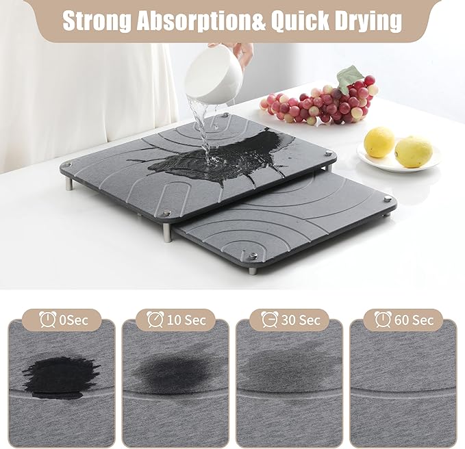 CZWL&ampHG 2 PCs Stone Dish Drying Mats for Kitchen Counter-Diatomaceous Dish Drying Mats Superb Absorbent with Non-Slip Stainless Steel FeetHeat Resistant15.7(L)×11.8(W)