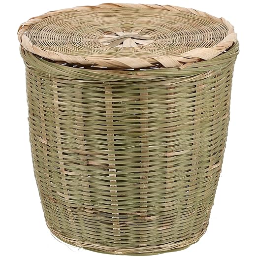 Rattan Waste Basket with Lid - Round Wicker Trash Can Garbage Container Bin Laundry Basket Flower Pots Woven Storage for Home Office
