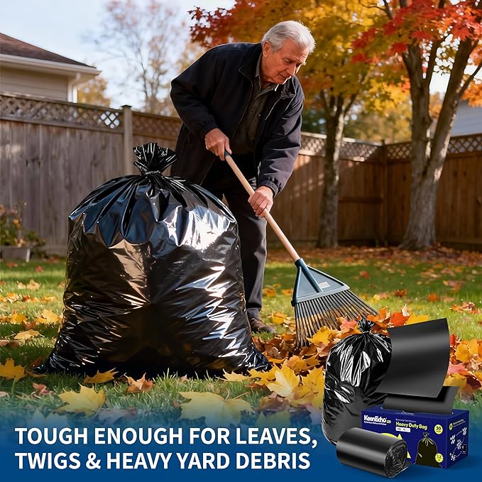 Heavy Duty Contractor Trash Bags 55 Gallon 30 Count 1.2 Mil Strong Black Garbage Bags Leakproof Star Seal for Construction Yard Demolition Debris