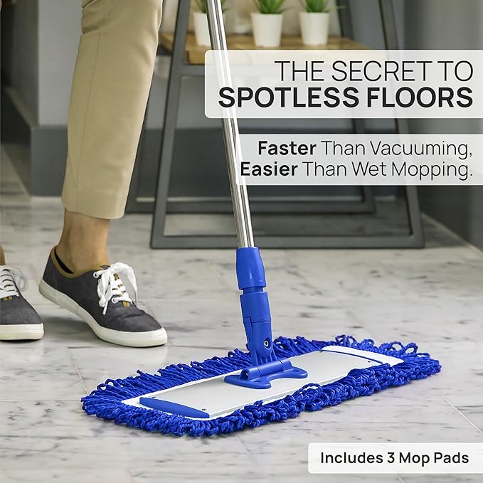 Microfiber Wholesale 24 Microfiber Mop System - Clean &amp Dust Hardwood Laminate &amp Tile Floors Reusable Mop Heads Adjustable Handle Washable Micro Fiber Wet &amp Dry Pads Industrial &amp