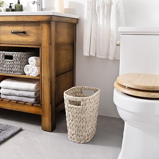 GRANNY SAYS Wicker Trash Can Waterproof Bathroom Trash Can Wicker Waste Basket for Bathroom Decorative Boho Waste Basket for Bedroom Office 19 Liters/5 Gallons