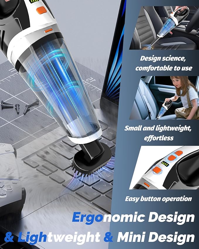 BRL Handheld Vacuum Cordless Brushless Car Vacuum Cleaner with 12000PA Powerful Suction 2 Suction Modes Mini Hand Vacuum Dry &amp Wet Portable Vacuum for Car Pet Hair Home Office Keyboards