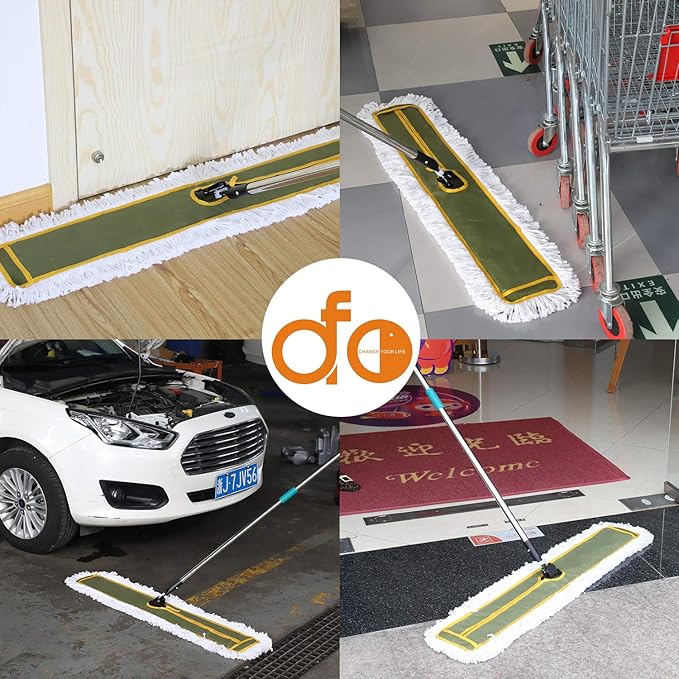 OFO 43inch Industrial Commercial Dust Mop 2 Sets // Heavy Duty Dust Mop // 63inch Length Stainless Steel Handle //Easily Clean Large Area FactoryShopping MallGarage
