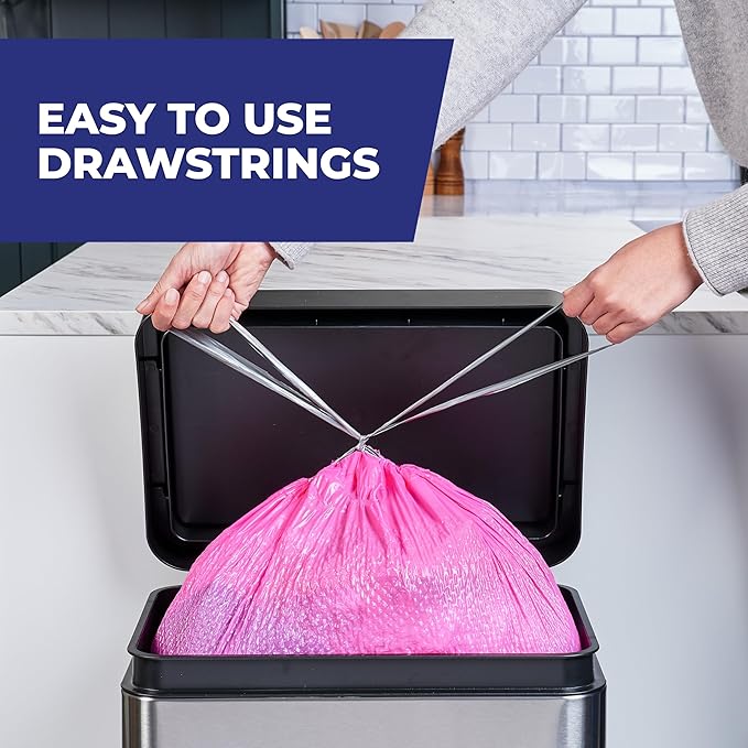 Hefty Ultra Strong 13 Gallon Trash Bags Tall Kitchen Trash Bags 13 Gallon Size Resist Leaks Punctures and Rips Continuous Odor Control Pink Fabuloso Watermelon Scent 110 Bags
