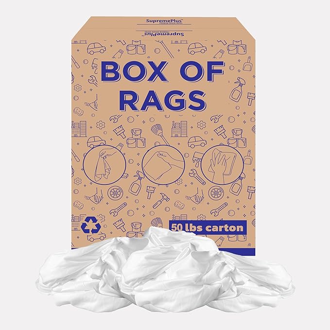 Recycled White Sheeting Cleaning Rags (50 lbs. Box) – Lint Free White Cotton Cloths for Manufacturing | Automotive | Janitorial | Shop Rags Bulk - Multipurpose