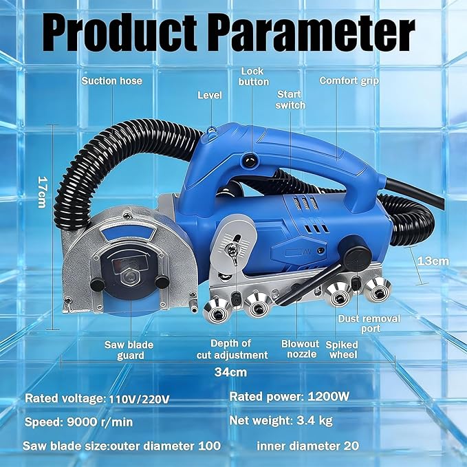 Electric Grout Releaser 1200W - Professional Tile Grout Cleaning Machine With Vacuum 9000r/min Saw Blades Included Deep Clean Lines On Floors And Walls(110V1.7mm)