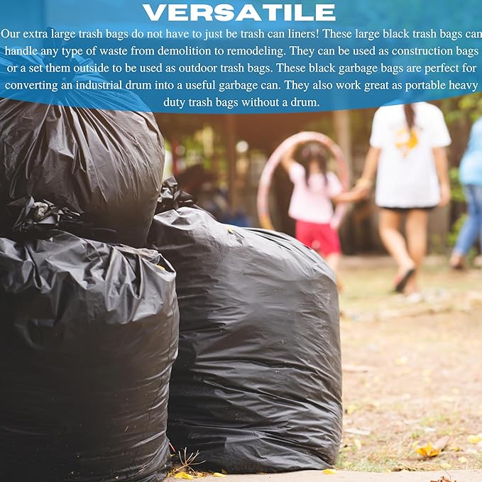 55 Gallon Trash Bags 6 Mil - Contractor Trash Bags Black Trash bags Large Trash Bags Heavy Duty Garbage Bags 55 Gallon Trash Bags Heavy Duty 55 Gallon Drum Liners (5 Pack)