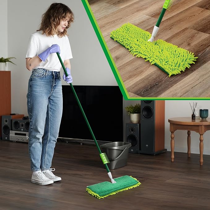 Libman 18 2-Sided Microfiber Dust Mop Double Sided Dry Wet Mops for Floor Cleaning Hardwood Laminate Tile Cleaner 360 Degree Swivel Head 49” Long Handle