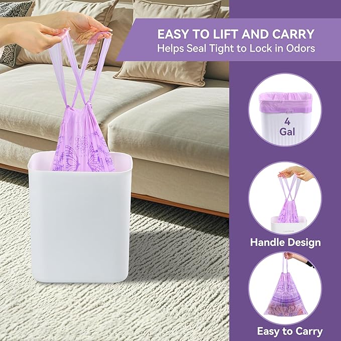 4 Gallon Small Trash Bags No-Tearing Drawstring Strong Garbage Bags Lightly Scented Bathroom Trash Bag 217 Count for Home Office KitchenOutdoor Camping