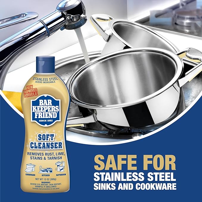 Bar Keepers Friend Soft Cleanser (13 oz) and MORE Spray + Foam (25.4 oz) Multipurpose Cleaner Bundle Stain &amp Rust Remover for Multi Surface Bathroom Kitchen &amp Outdoor Cleaning