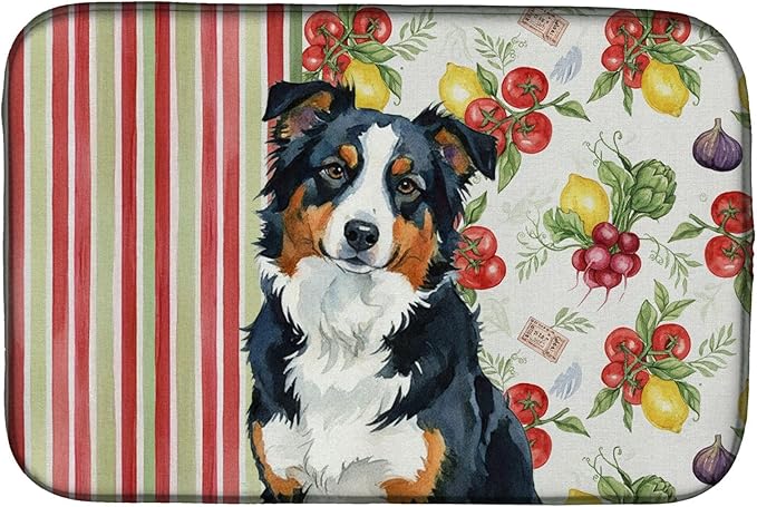 Caroline's Treasures Black Tri American Shepherd Vegetables Dish Drying Mat Absorbent Dish Drying Mat Pad for Kitchen Counter Dish Drainer Mat for Countertop 14 x 21 Multicolor