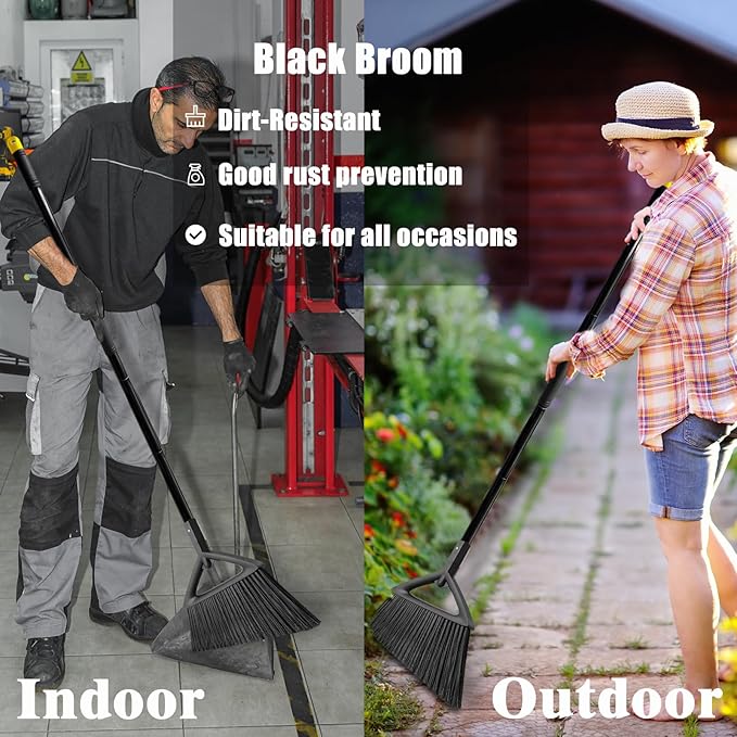 Heavy Duty Broom Outdoor Indoor Upgraded Commercial Angle Brooms Black Broom for Sweeping House Restaurant Kitchen Garage Courtyard
