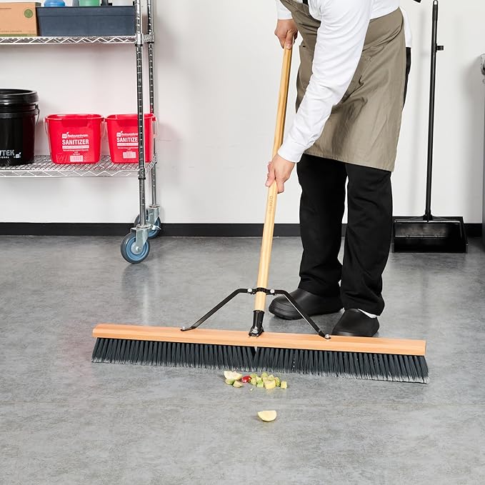 Restaurantware-BROOM HEAD ONLY: Clean Tek Professional 36-Inch Broom Head 1 Heavy-Duty Push Cleaning Tool - Handle And Brace Sold Separately Medium Plastic Bristles Wooden Commercial Use