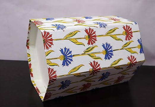 Christmas Decorative Hand Block Printed Waste Basket/Trash Can/Garbage Can/Card Board Trash Can Housewarming Gift (SkyBlue&ampRed)