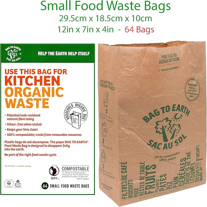 Bag to Earth -Kitchen Food Waste Bag Set of 2 - Compostable Leak-Resistant 3.0 Gallons 60 Count