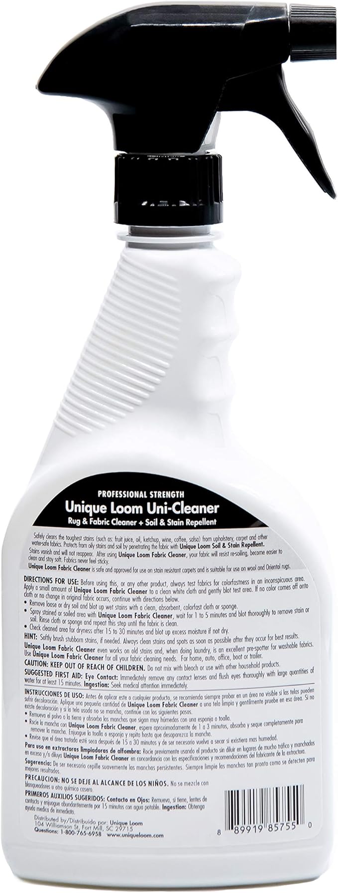 Unique Loom Uni-Cleaner Rug &amp Fabric Cleaner + Soil &amp Stain Repellent - Safely Remove Tough Stains and Protect Rugs Carpet Fabrics and Upholstery (22 oz) White (3147722)