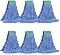 Matthew Cleaning Commercial Mop Head Replacement 5 Inch Wide Headband Looped End Cotton Blend String Wet Mops for Floor Cleaning 18 oz Medium 6-Pack Blue