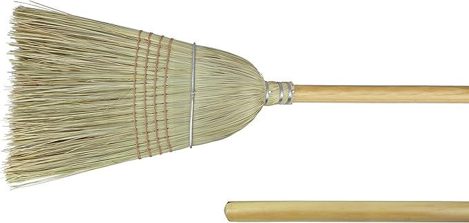 Weiler 44008 Corn Fiber Heavy-Duty Wire Banded Warehouse Broom with Wood Handle 1-1/2 Head Width 57 Overall Length Tan